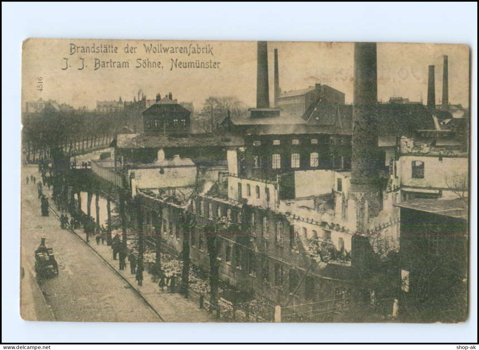 U9112/ Neumünster Brandstätte Der Wollwarenfabrik J.J. Bartram, Feuer 1905 AK  - Neumuenster