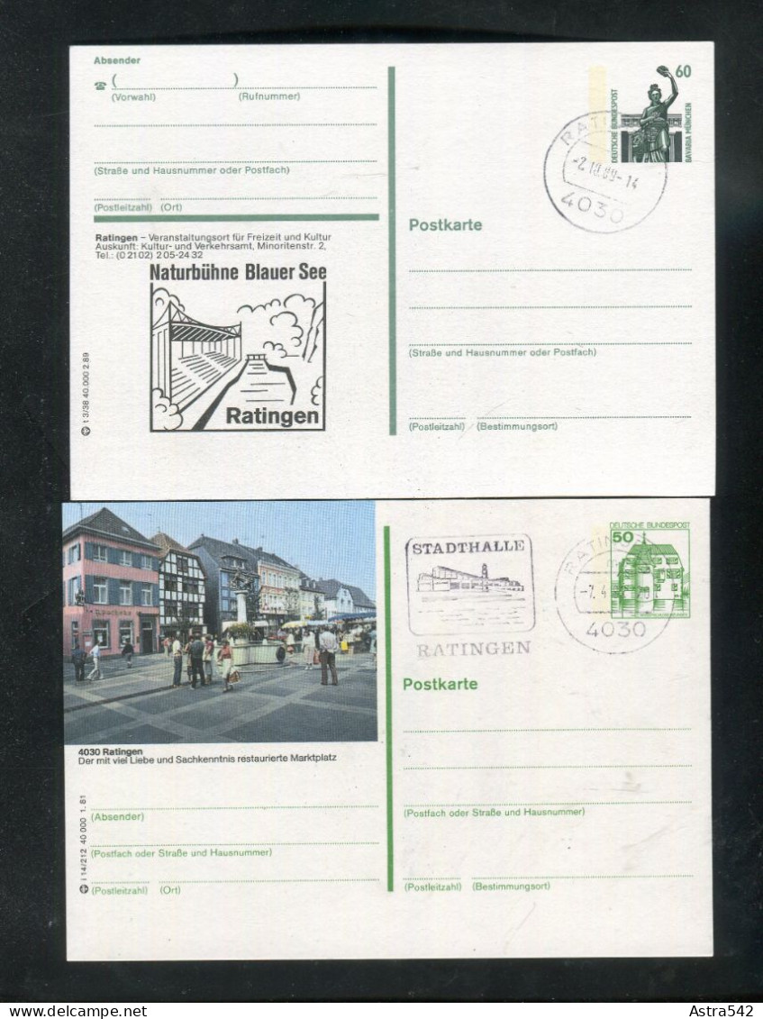 "BUNDESREPUBLIK DEUTSCHLAND" 1981 Ff., 2 Bildpostkarten Je Mit Bildgleichem Stempel Ex "RATINGEN" (A1106) - Postales Ilustrados - Usados