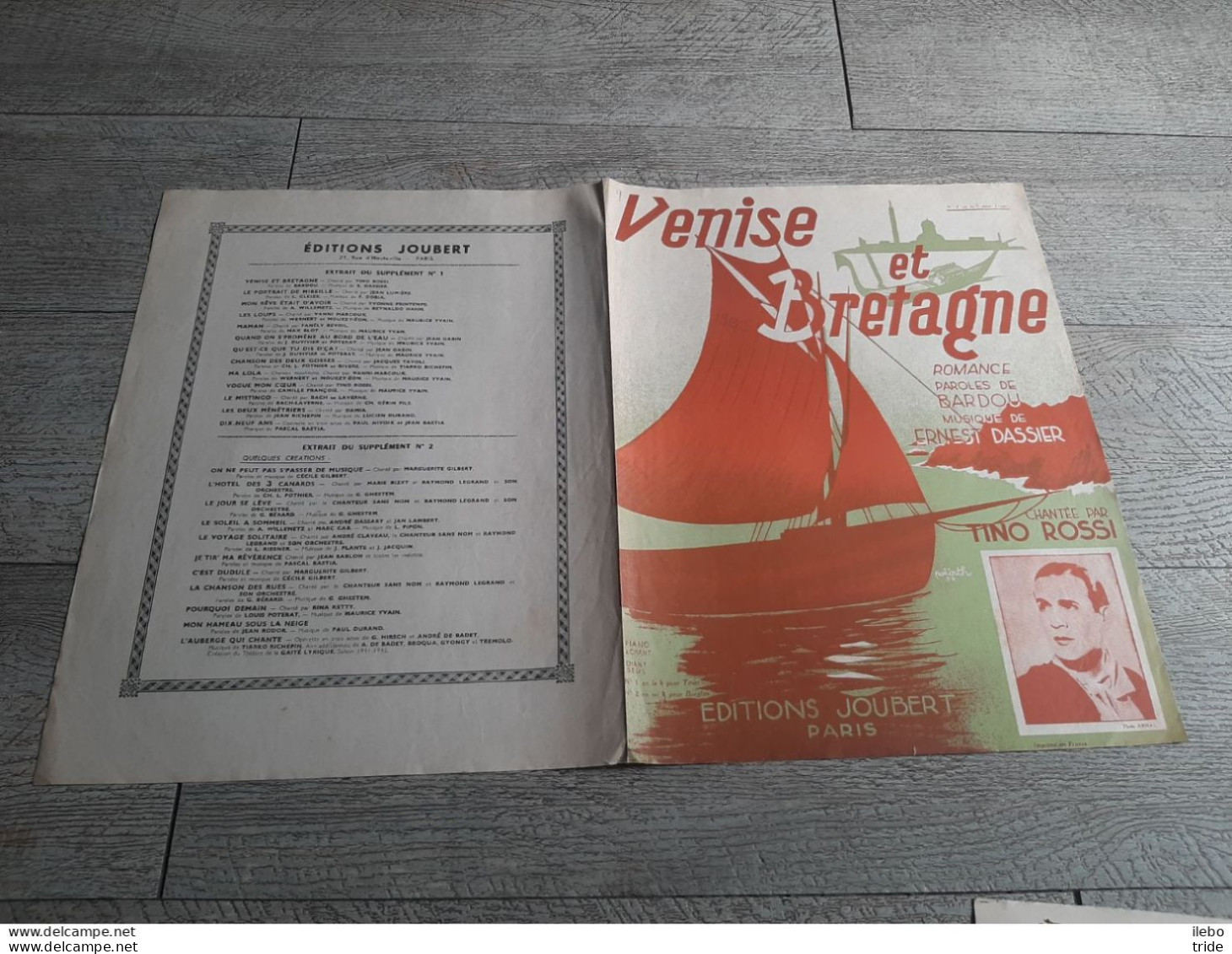 Grande Partition Ancienne Venise Et Bretagne Romance Paroles De Bardou Musique Dassier Tino Rossi Couverture De Wurth - Scores & Partitions