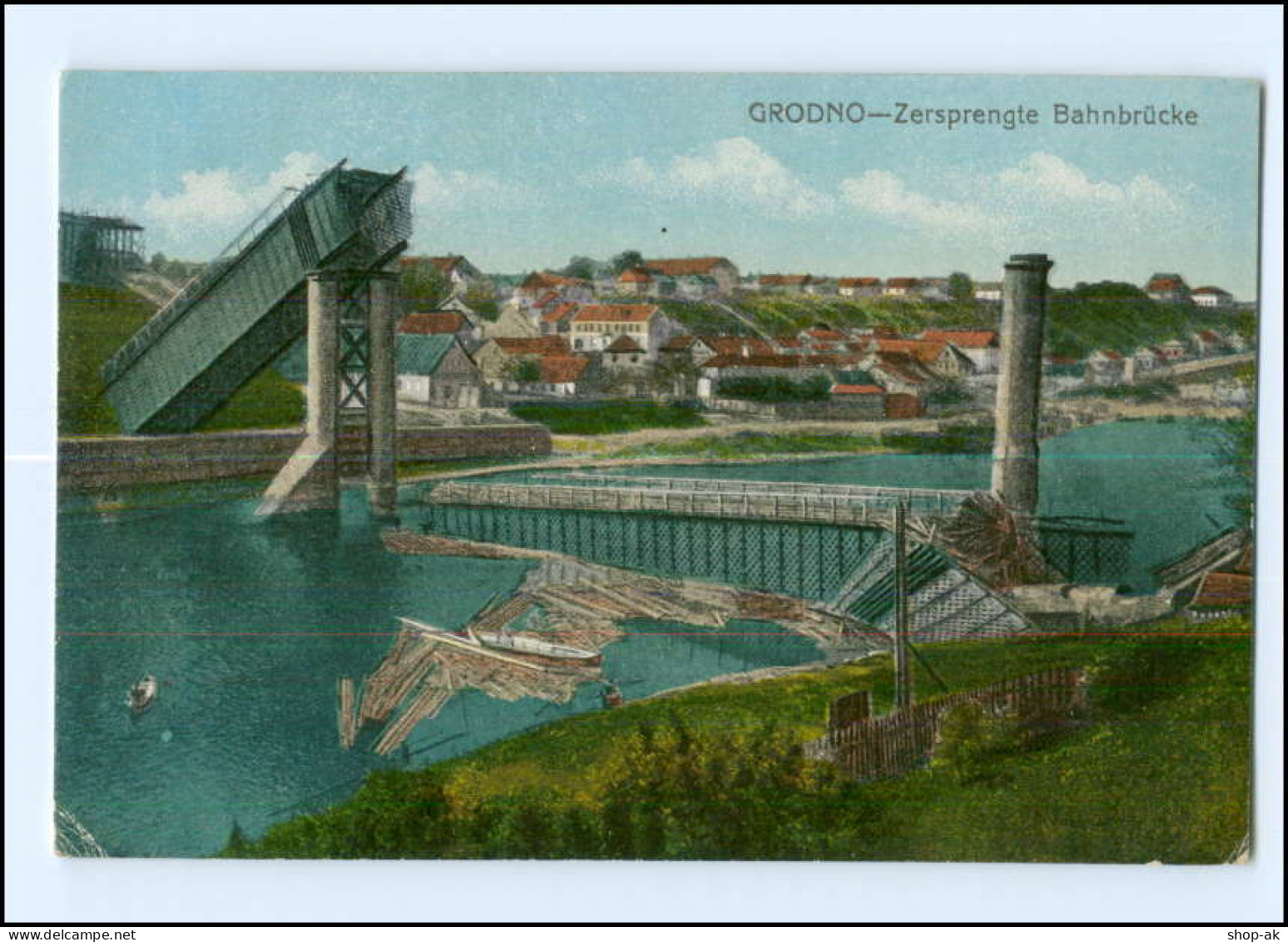 U4302/ Grodno Gesprengte Eisenbahnbrücke AK Weißrussland Ca.1915 - Wit-Rusland