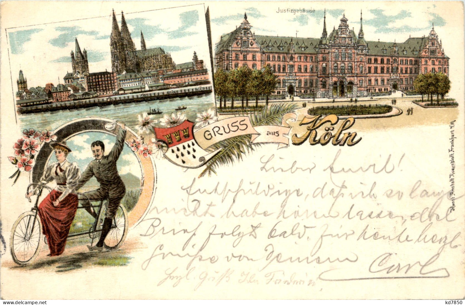 Gruss Aus Köln - Fahrrad - Litho - Koeln