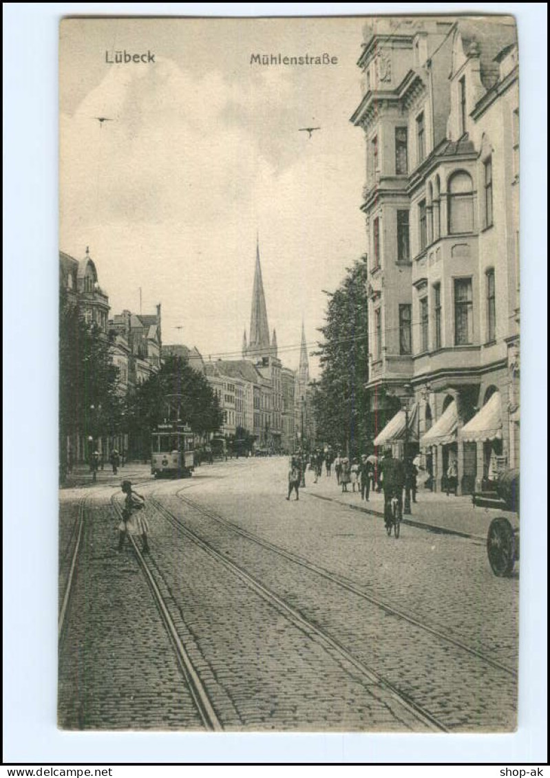 XX002273/ Lübeck Mühlenstraße Straßenbahn 1916 AK - Luebeck-Travemuende