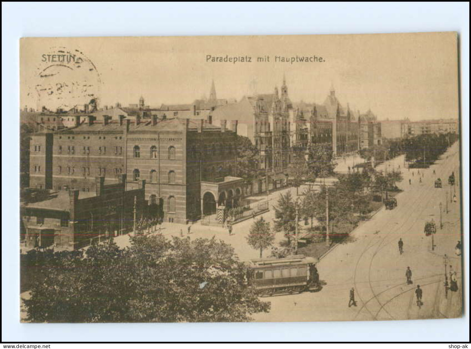 XX01059/ Stettin Paradeplatz  Straßenbahn AK 1918 - Pommern