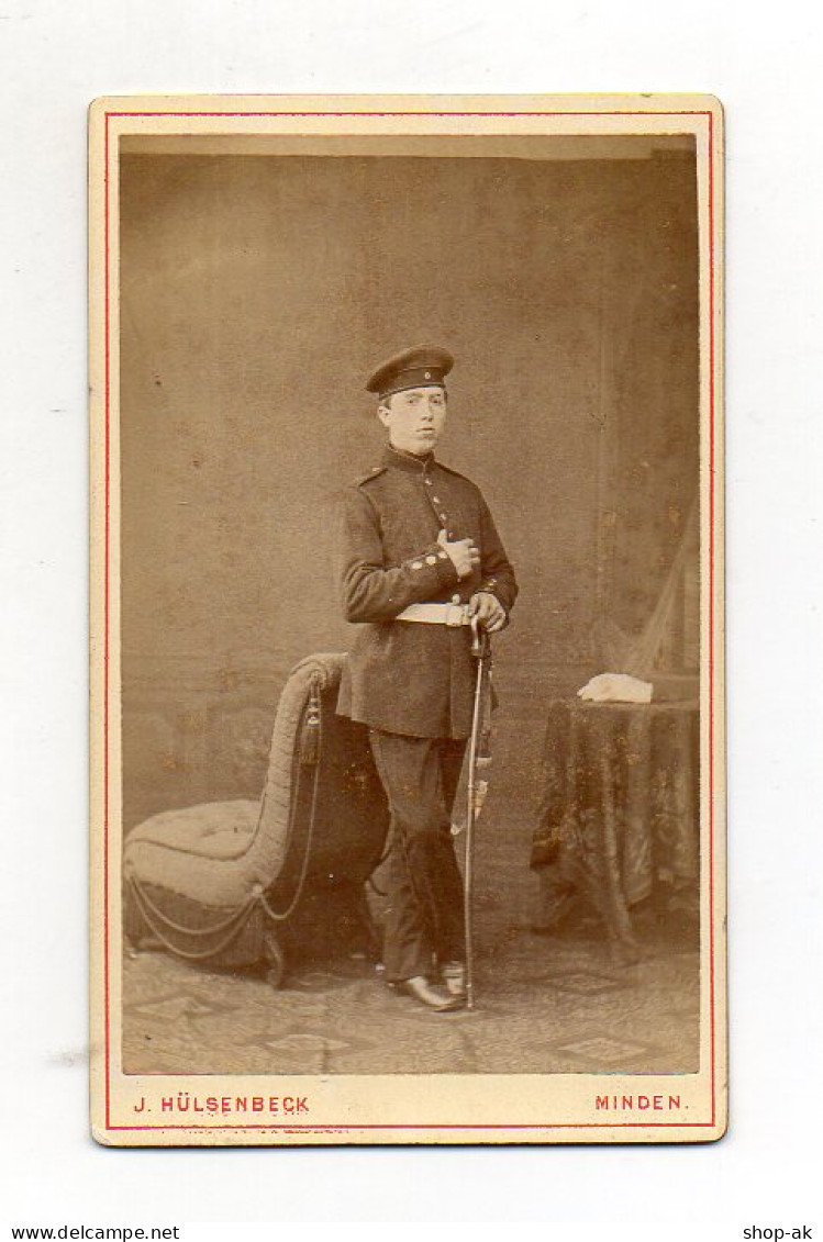 Y9900/ CDV Foto Soldat Mit Säbel Militär  Atelier Hülsenbeck, Minden  Ca.1890 - Otros & Sin Clasificación