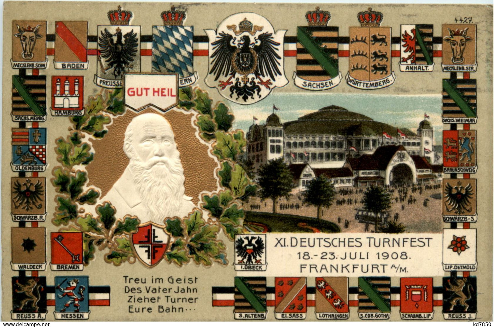 Frankfurt - Deutsches Turnfest 1908 - Litho Prägekarte - Frankfurt A. Main