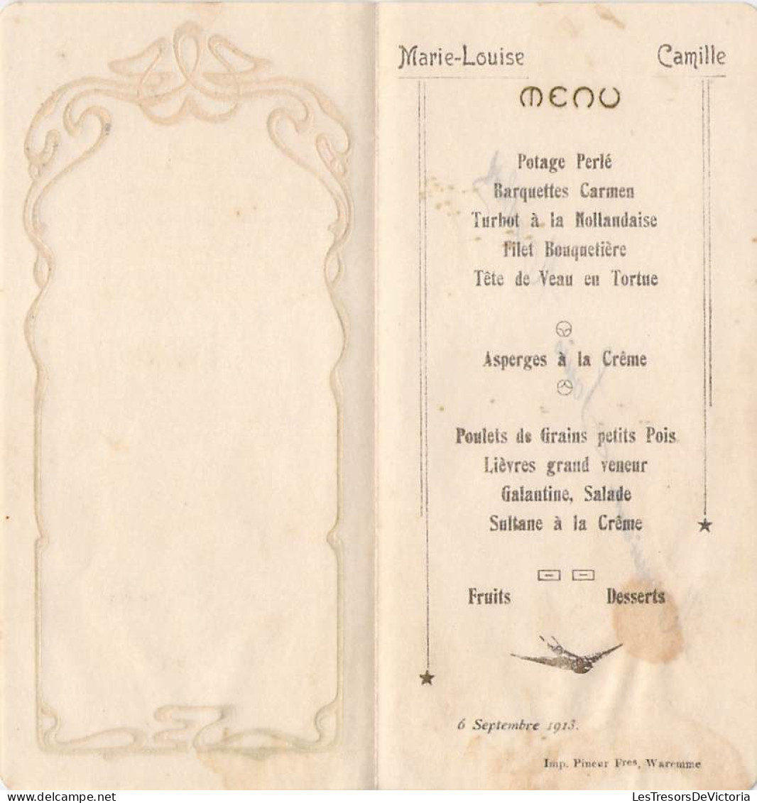 Menus Marie Louise Et Camille - 6 Septembre 1913 - Menükarten