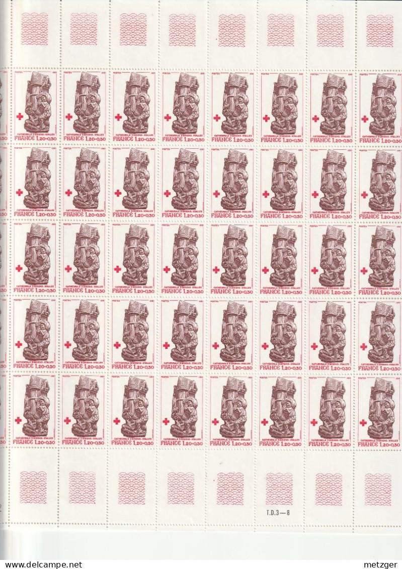 2 Feuilles Complètes De 50 Timbres Des N° 2116/17 Croix-Rouge 1980 - Full Sheets