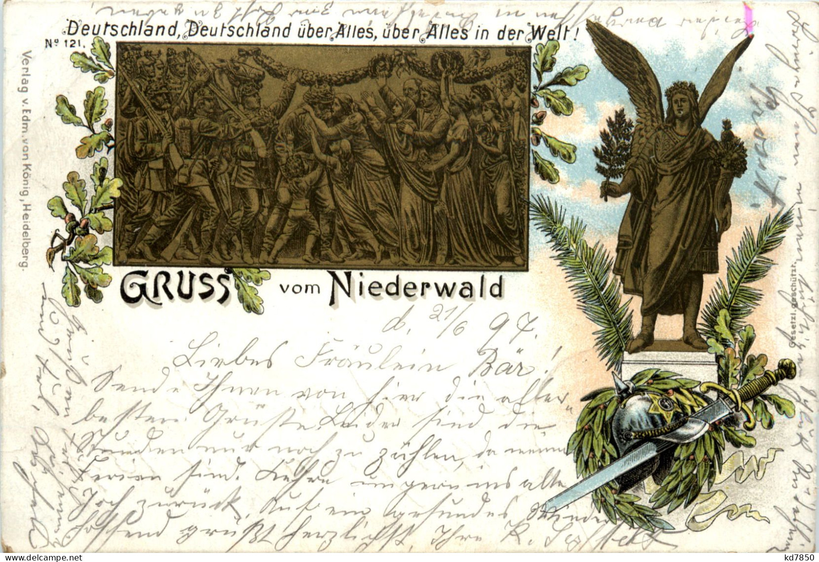 Gruss Vom Niederwald - Rüdesheim - Litho 1897 - Ruedesheim A. Rh.