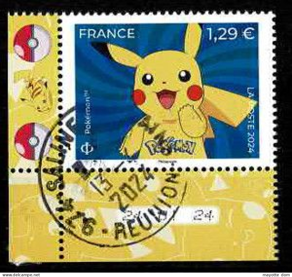 FRANCE 2024 Pokemon Oblitere REUNION Cachet Rond - Usados