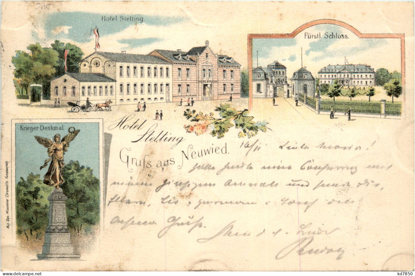 Gruss Aus Neuwied - Hotel Stelting - Litho 1897 - Neuwied