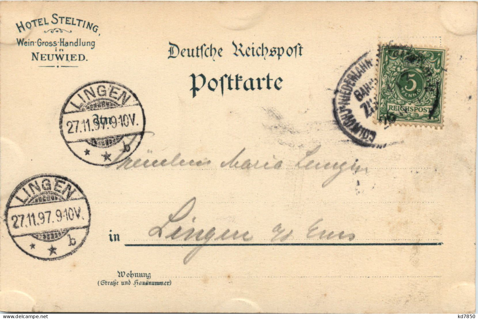 Gruss Aus Neuwied - Hotel Stelting - Litho 1897 - Neuwied