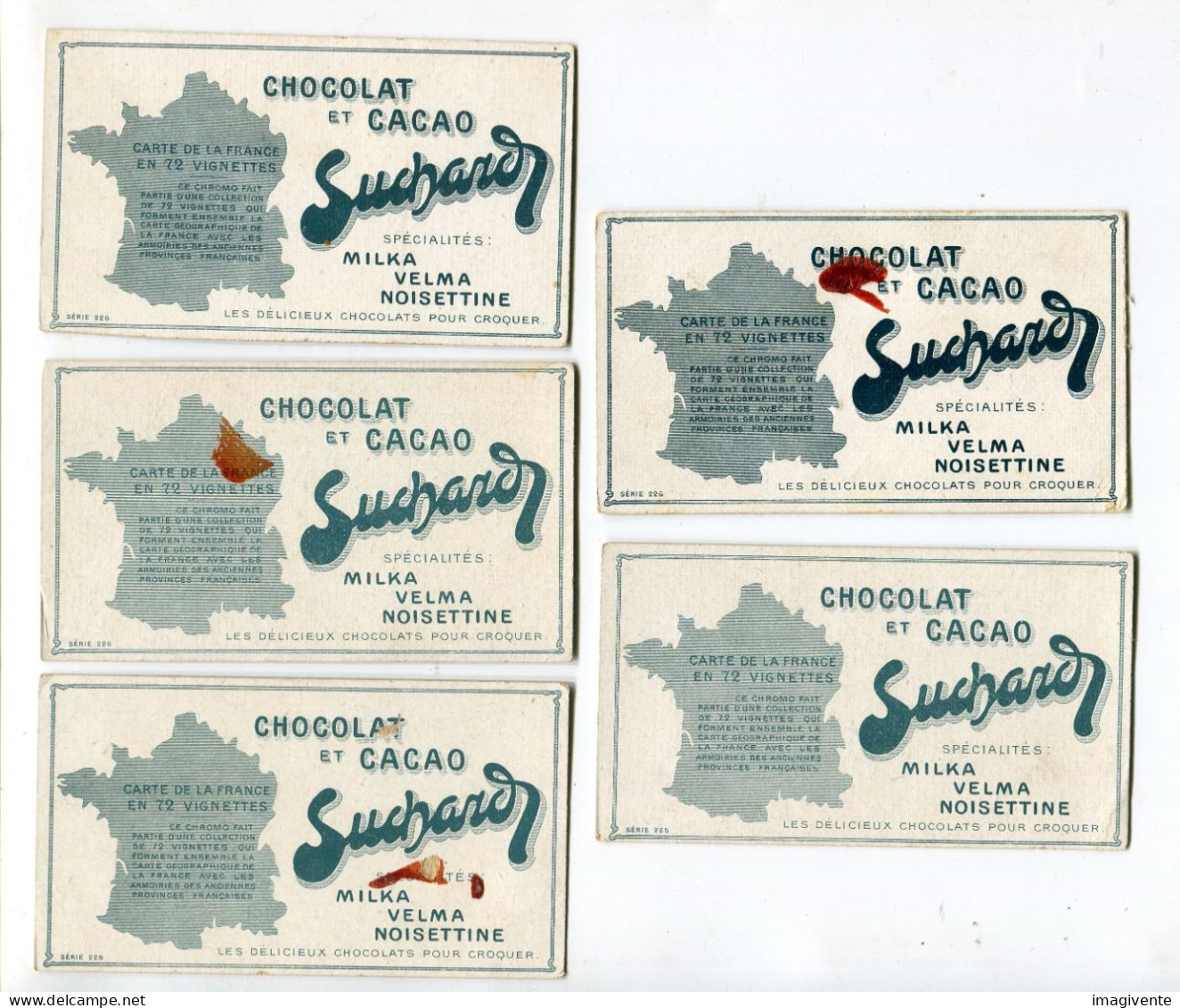 Lot De 5 Chromos Chocolat SUCHARD Puzzle Carte De France Serie 226 - Suchard