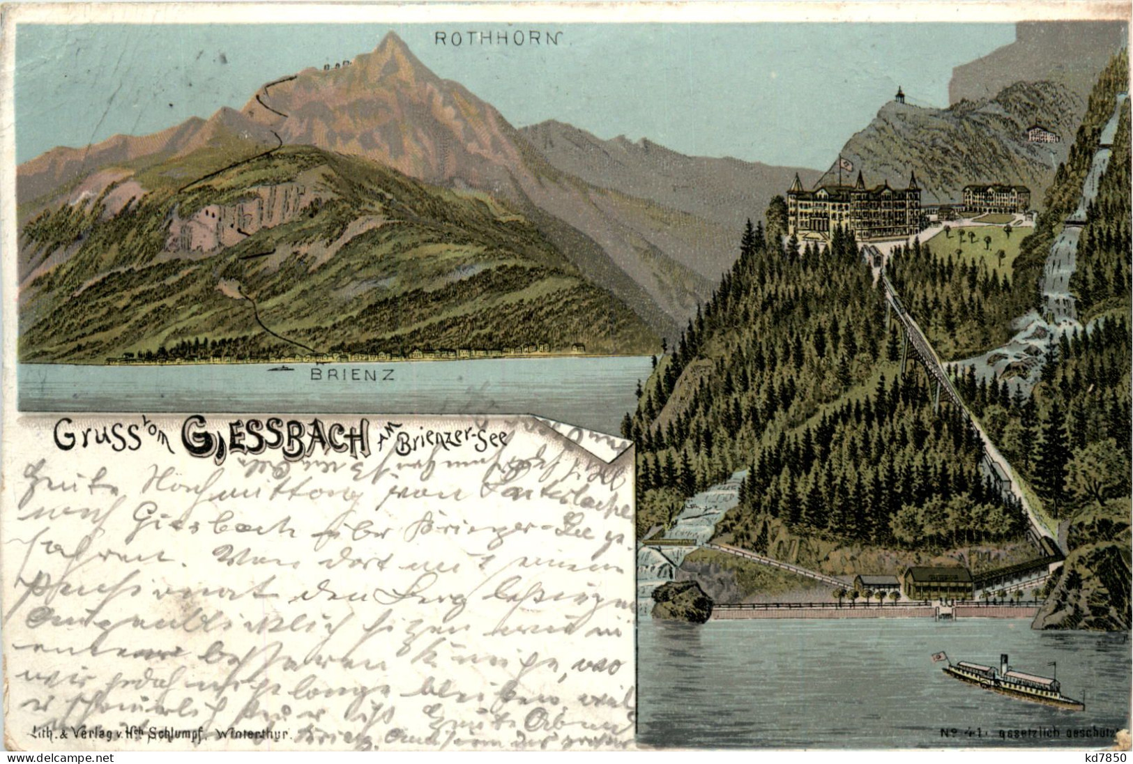 Gruss Vom Giessbach Am Brienzersee - Litho - Verlag Schlumpf - Brienz