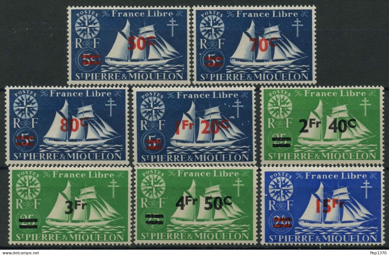 SAINT PIERRE ET MIQUELON 1945 - SERIE LONDRES - YVERT 315/22* - Unused Stamps