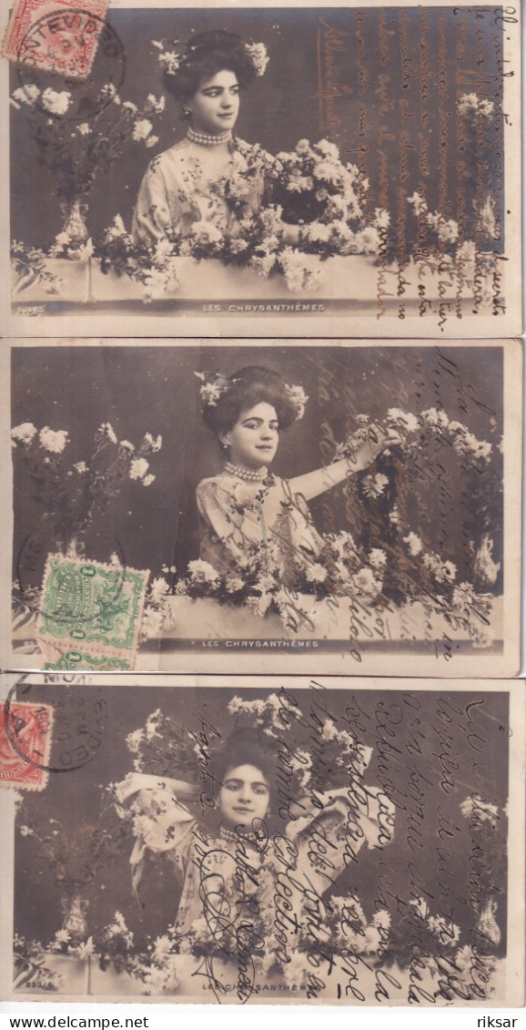 FANTAISIE(FEMME) SERIE DE 4 CARTES(LES CHRYSANTHEMES) - Women