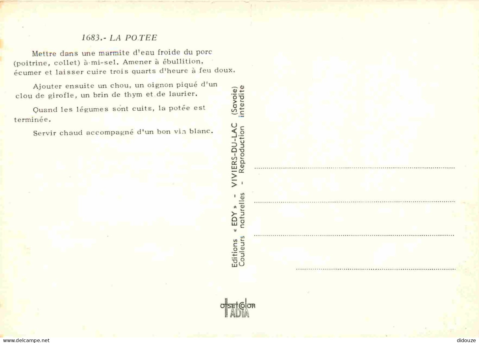 Recettes De Cuisine - Potée - Gastronomie - CPM - Carte Neuve - Voir Scans Recto-Verso - Ricette Di Cucina