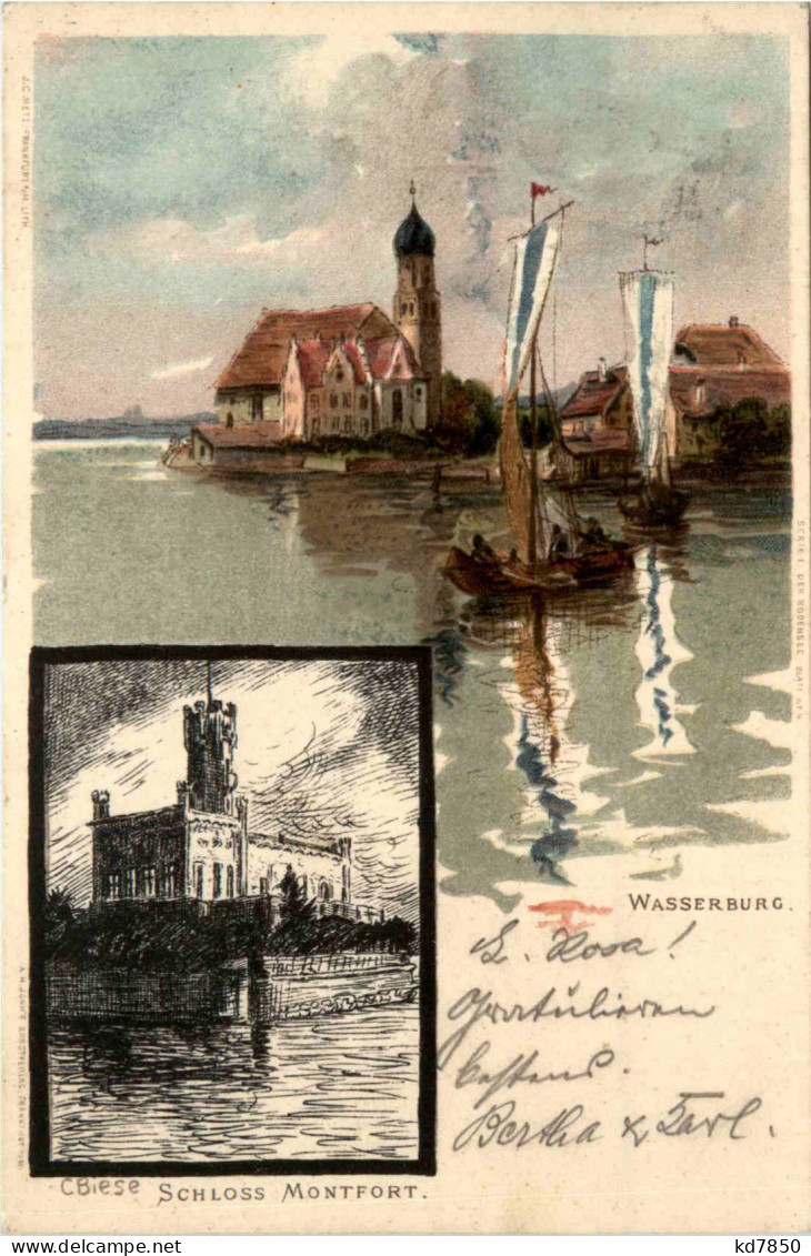 Wasserburg - Schloss Montfort - Künstlerkarte C. Biese - Wasserburg A. Bodensee