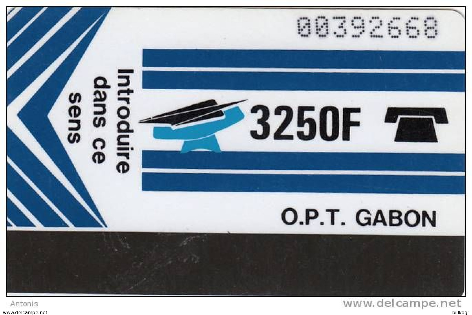 GABON - New O.P.T. Logo(blue 3250 F)(reverse Blanc), Used - Gabon