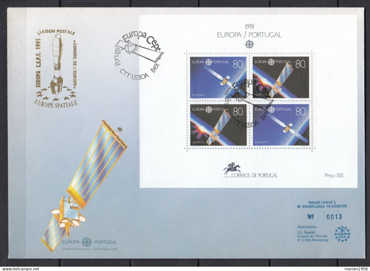 Portugal 1991 - FDC Special - EUROPA CEPT- Europe Spatiale - Tirage Limite A 60 Ex.numerotes - 1991