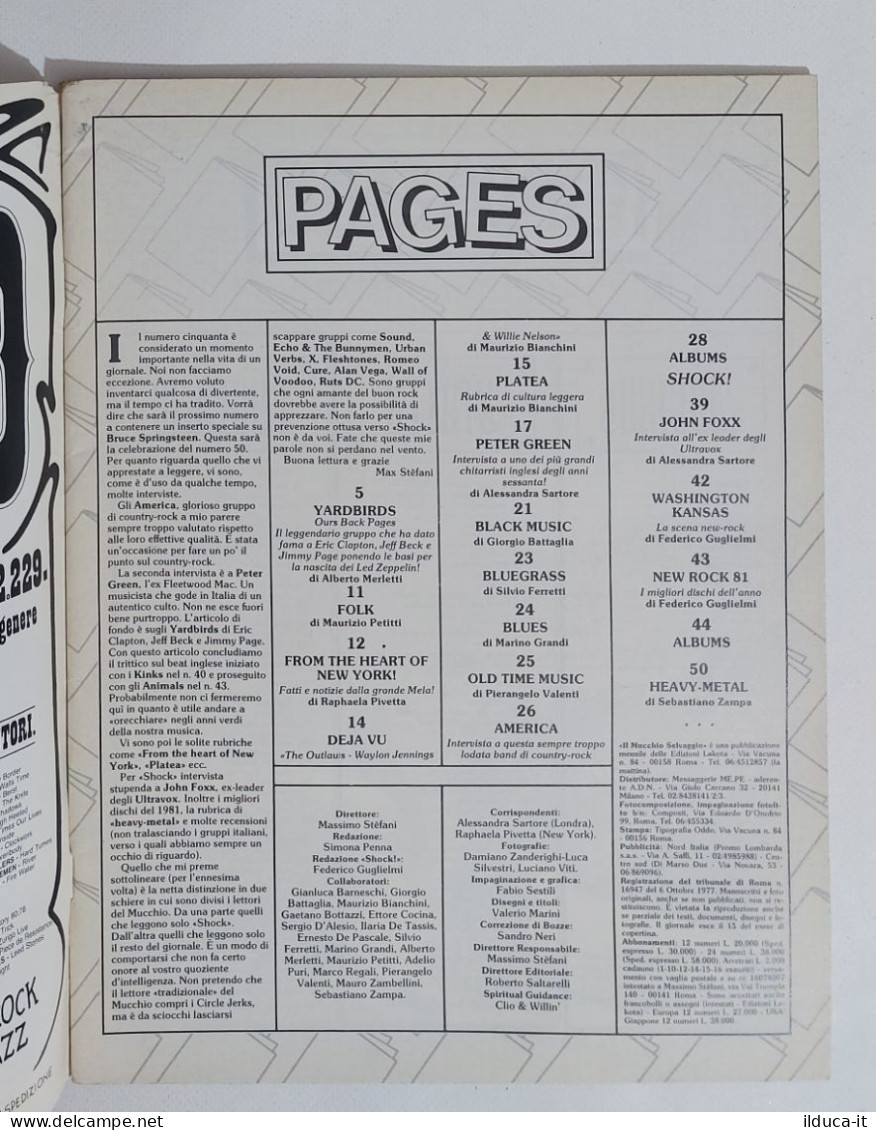 58892 MUCCHIO SELVAGGIO 1982 N. 50 - Janis / Yardbirds / John Foxx - Música