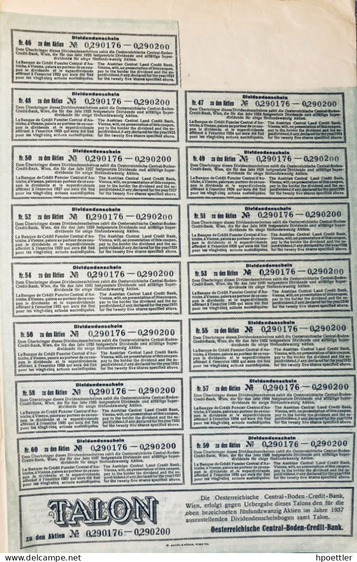 Vienne 1922: Banque De Credit Foncier Central D'Autriche - Vingt-cinq Actions  - III. Emission - Banco & Caja De Ahorros