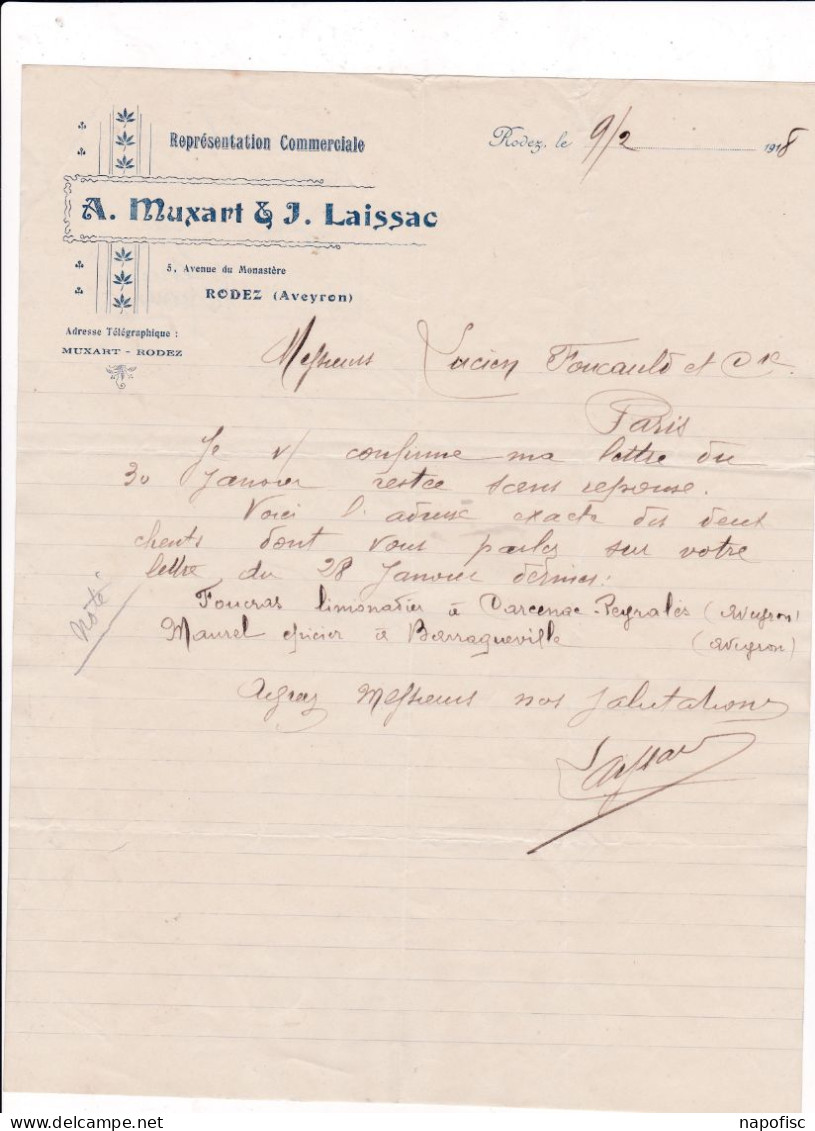 12-A.Muxart & J.Laissac..Représentation Commerciale....Rodez..(Aveyron)...1918 - Other & Unclassified