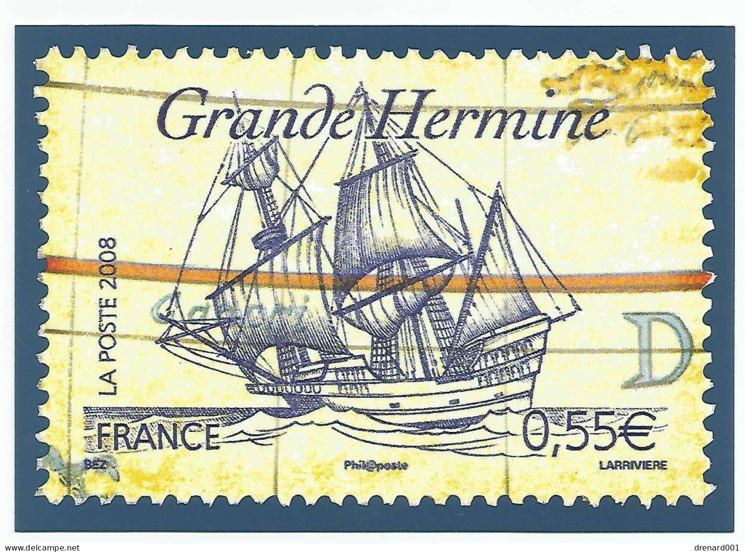 Carte Postale Série BATEAUX CELEBRES Grande Hermine 2008 Avec OEUVRES De La Marine 1946 - Other & Unclassified