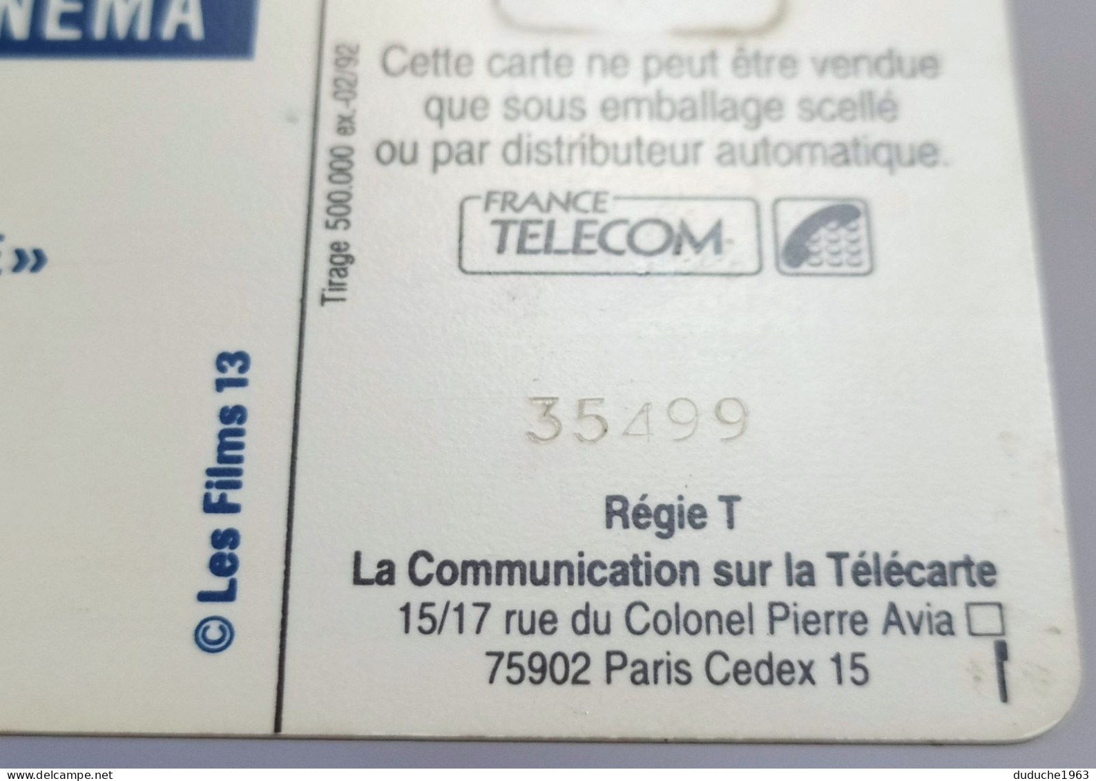 Télécarte France - Téléphone Et Cinéma - Gérard Lanvin - Unclassified