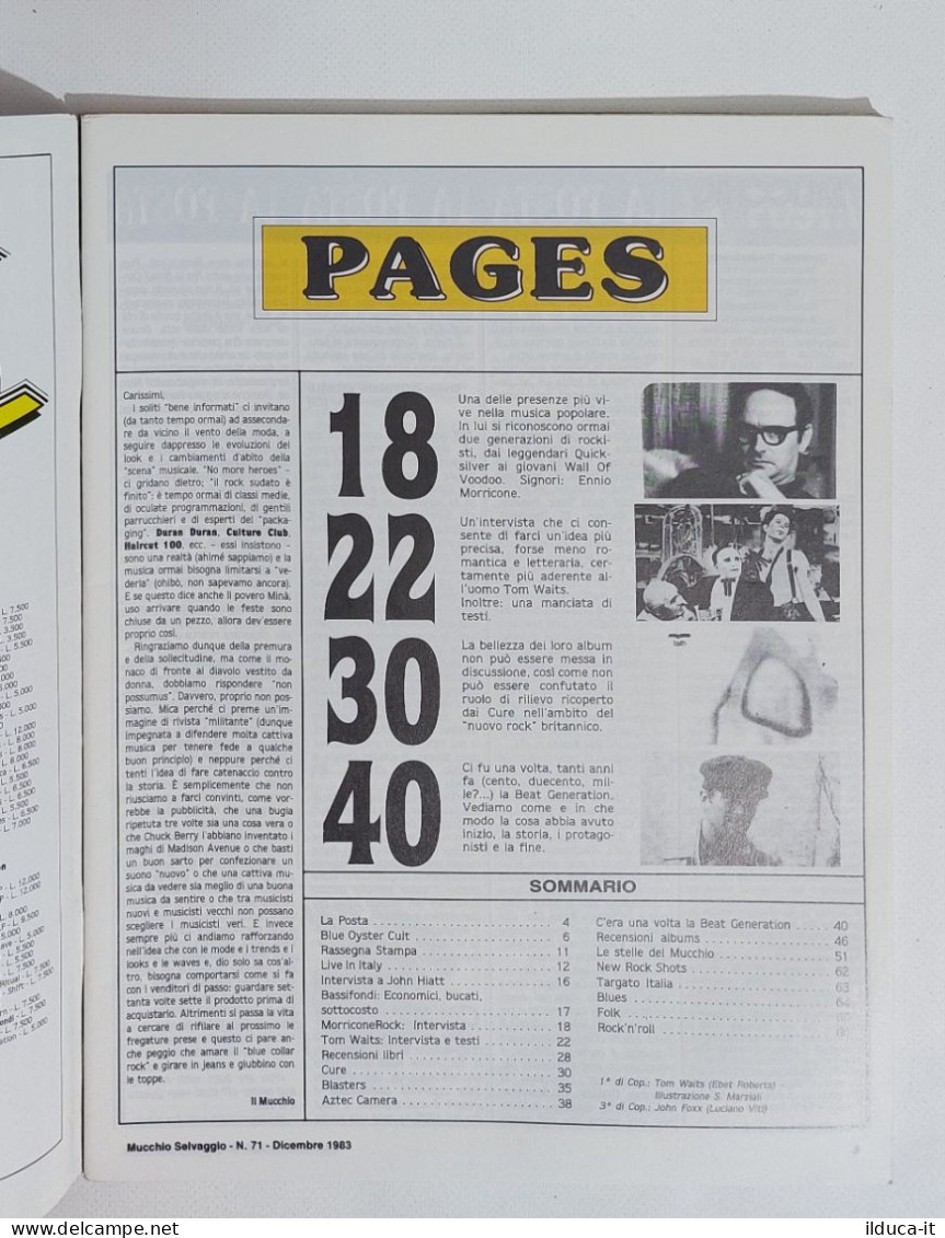 58913 MUCCHIO SELVAGGIO 1984 N. 72 - Morricone / Cure / Tom Waits - Música