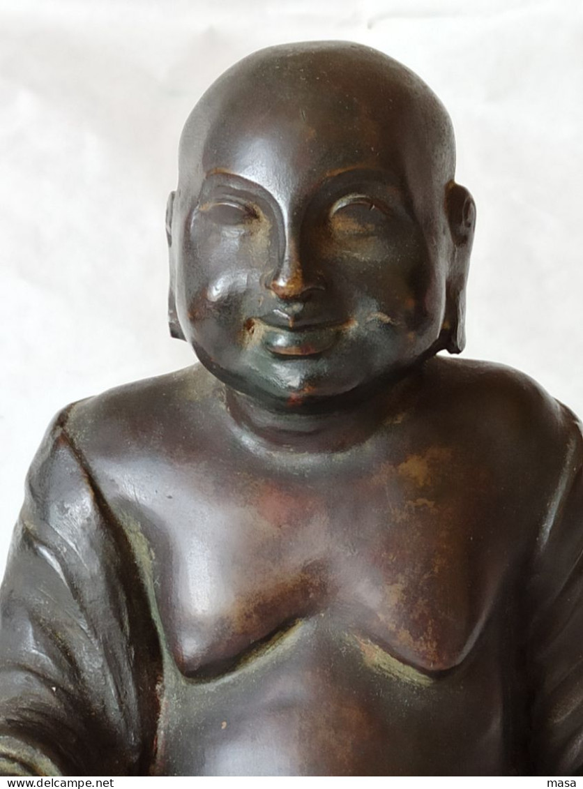 Scultura Buddha Seduto In Bronzo Con Base In Marmo - Bronzes