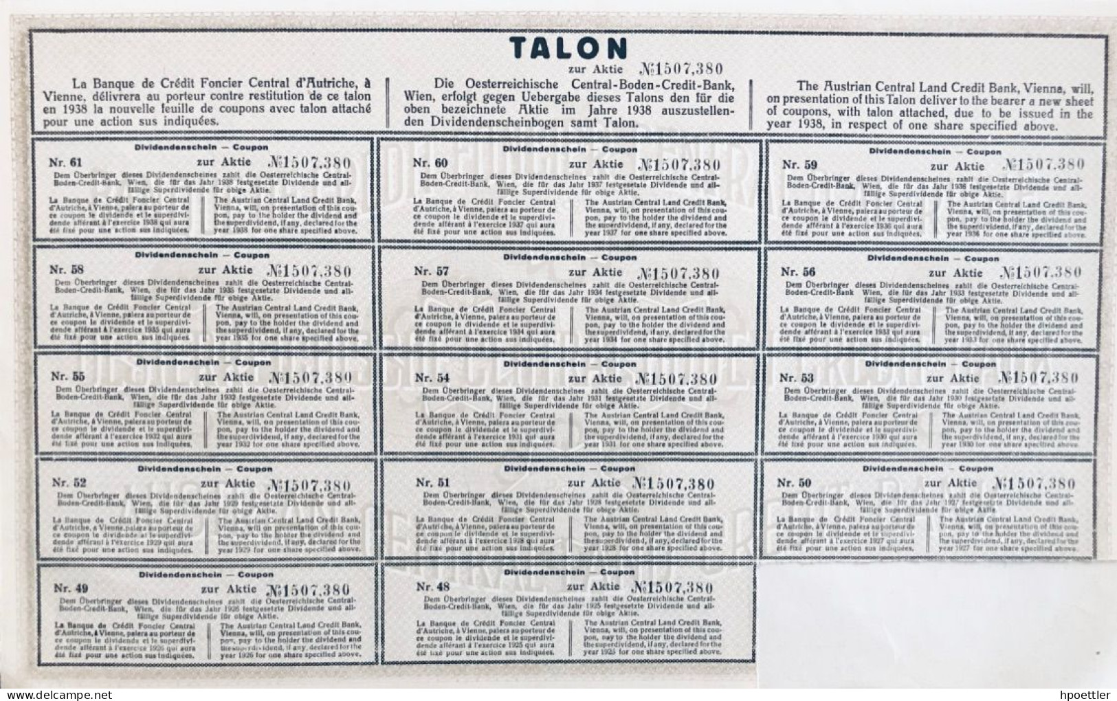 Vienne 1924: Banque De Credit Foncier Central D'Autriche - Une Actions  - V. Emission - Bank & Insurance