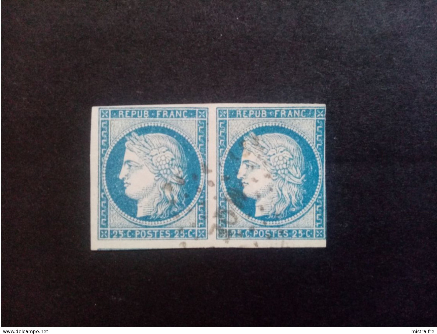 FRANCE. 1872. N°23 . Cérés 25c Bleu .. Paire Horizontale. Oblitération MQE Martinique  . Côte YT 2023 : 34,00 € - Cérès