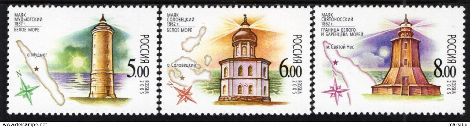 Russia - 2005 - Lighthouses Of White And Barents Seas - Mint Stamp Set - Unused Stamps