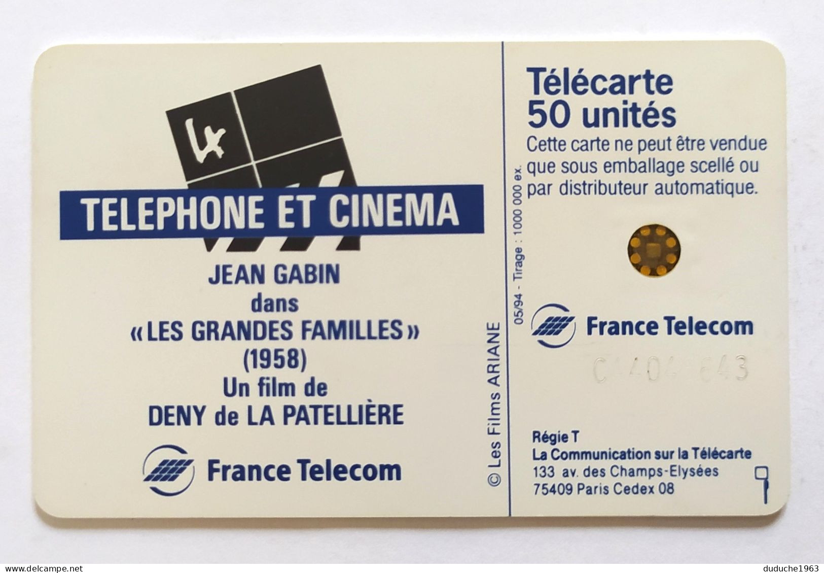 Télécarte France - Téléphone Et Cinéma - Jean Gabin - Sin Clasificación