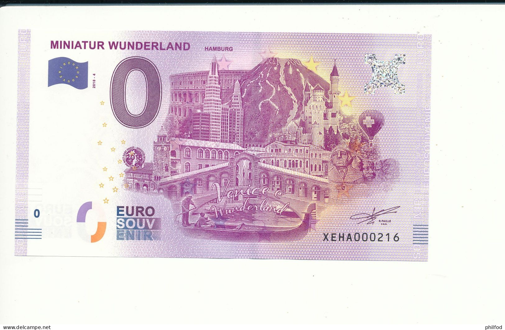 Billet Touristique  0 Euro  - MINIATUR WUNDERLAND HAMBURG - XEHA - 2018-4  N° 216 - Billet épuisé - Other & Unclassified