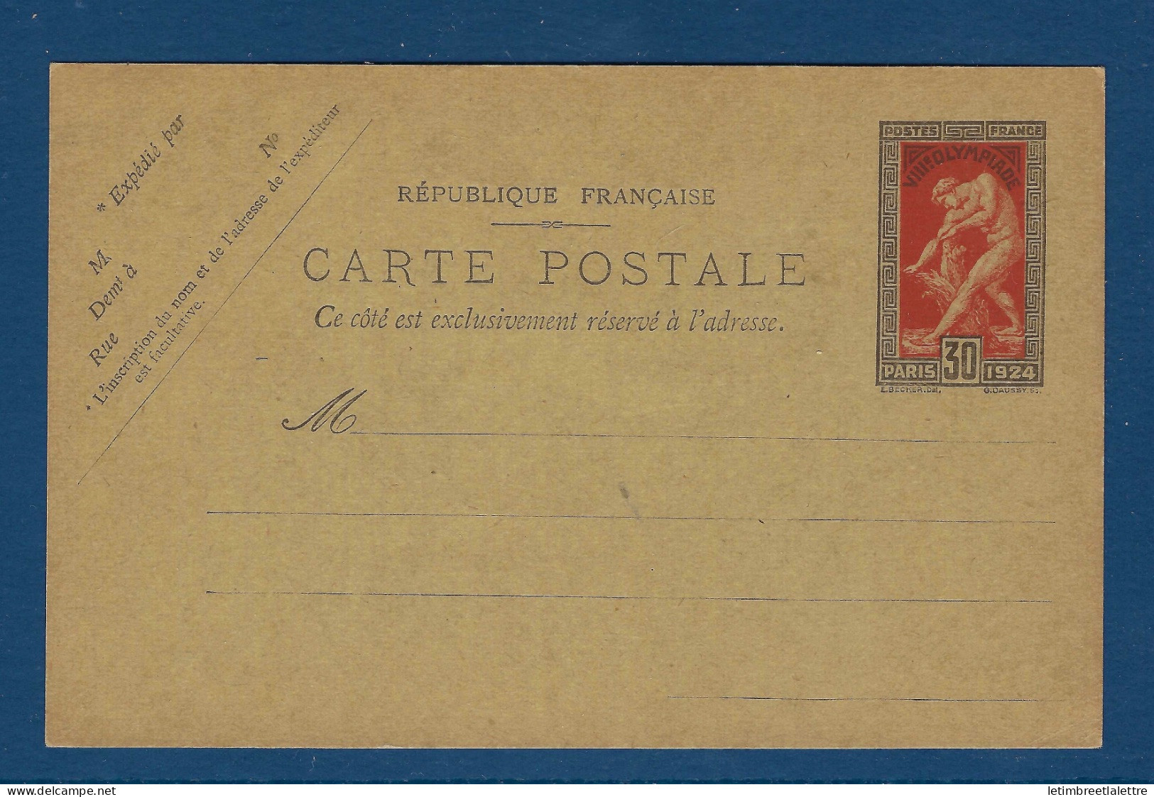 France - Entier Postal Neuf - A 1 - Jeux Olympiques - 1924 - Postales Tipos Y (antes De 1995)