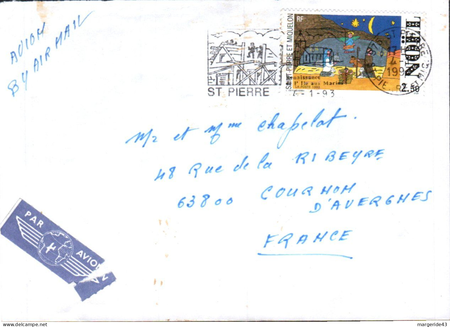 SAINT PIERRE ET MIQUELON SEUL SUR LETTRE POUR LA FRANCE 1997 - Lettres & Documents