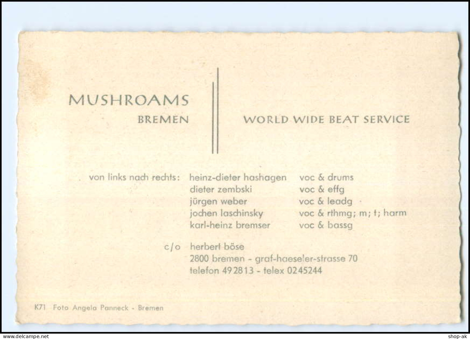 Y24254/ Beatband Mushroams Aus Bremen Autogrammkarte Ca.1965 - Cantantes Y Músicos