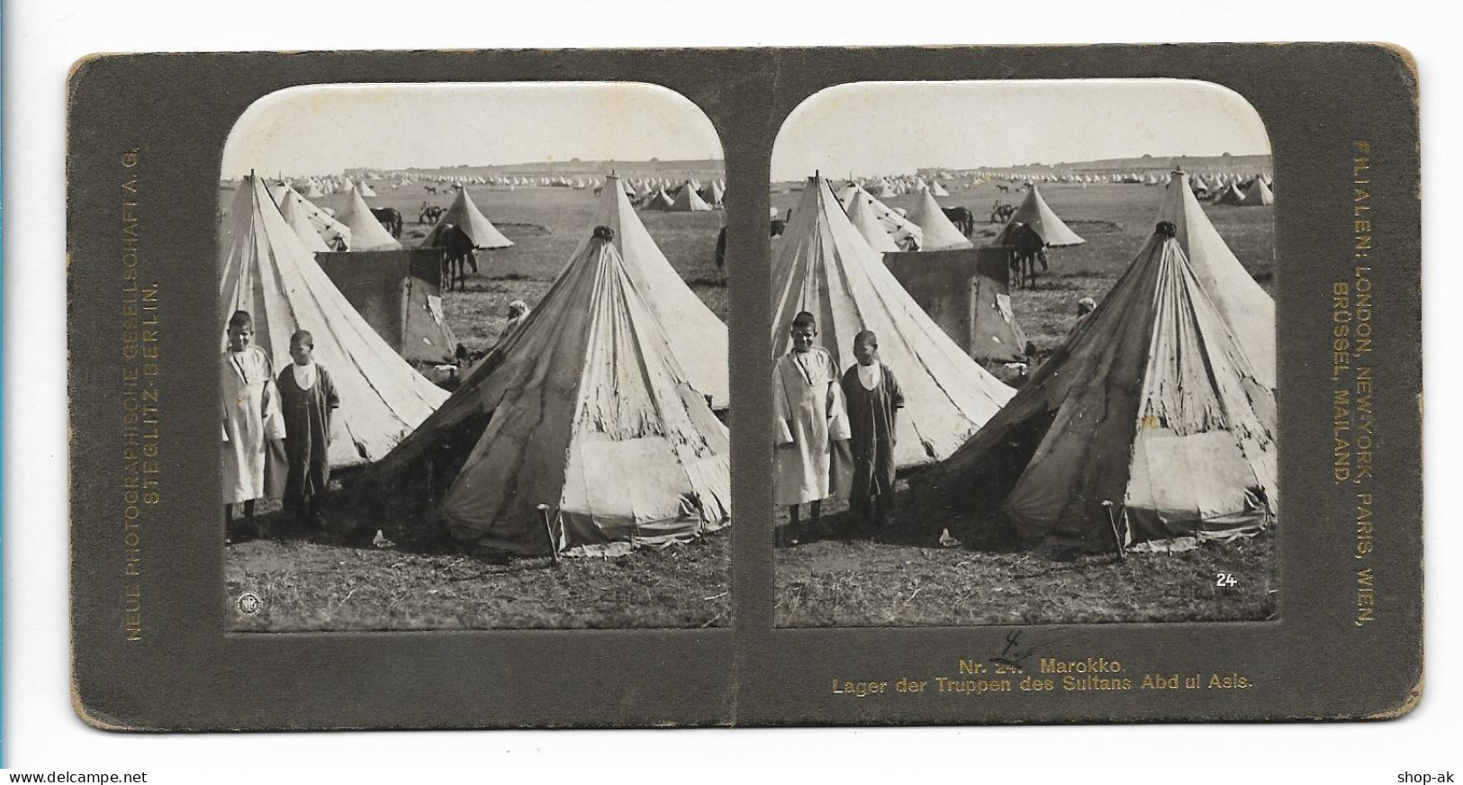 Y24204/ Stereofoto Marokko Lager Der Truppen Des Sultan Abd Ul Asis Foto Ca.1900 - Unclassified