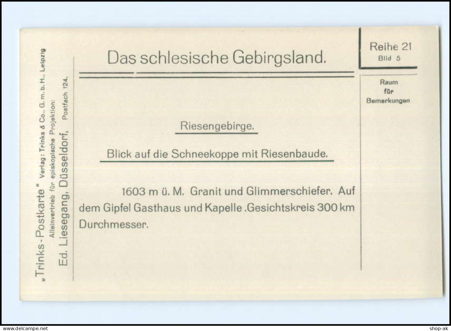 S3517/ Riesengebirge Schlesien Foto Trinks-Bildkarte AK-Format Ca.1925    - Schlesien