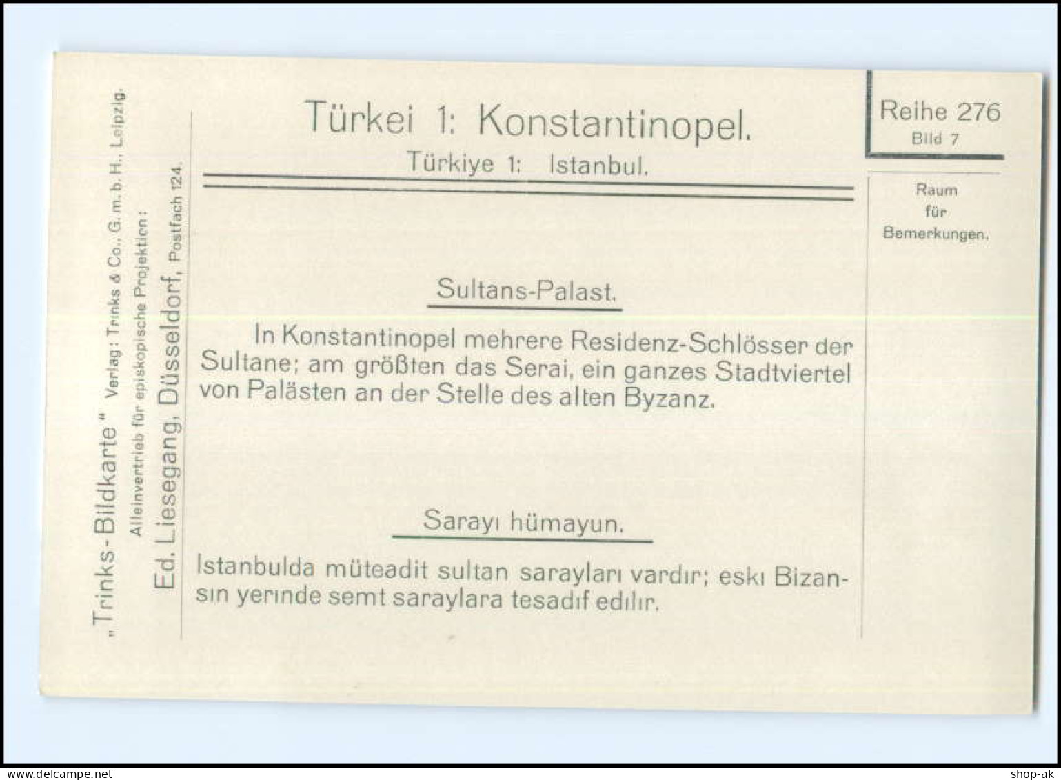 S3466/ Konstantinopel Sultans-Palast Türkei  Trinks-Bildkarte AK-Format Ca.1925 - Turkey