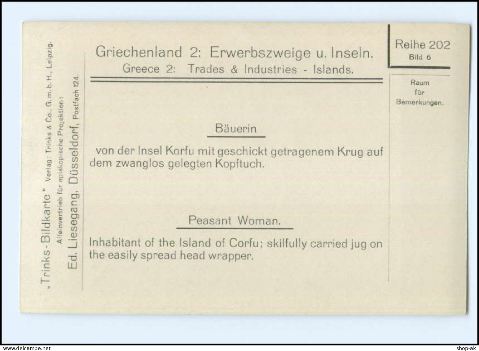 S3423/ Griechenland Bäuerin Peasant Woman Trinks-Bildkarte AK-Format Ca.1925 - Griechenland