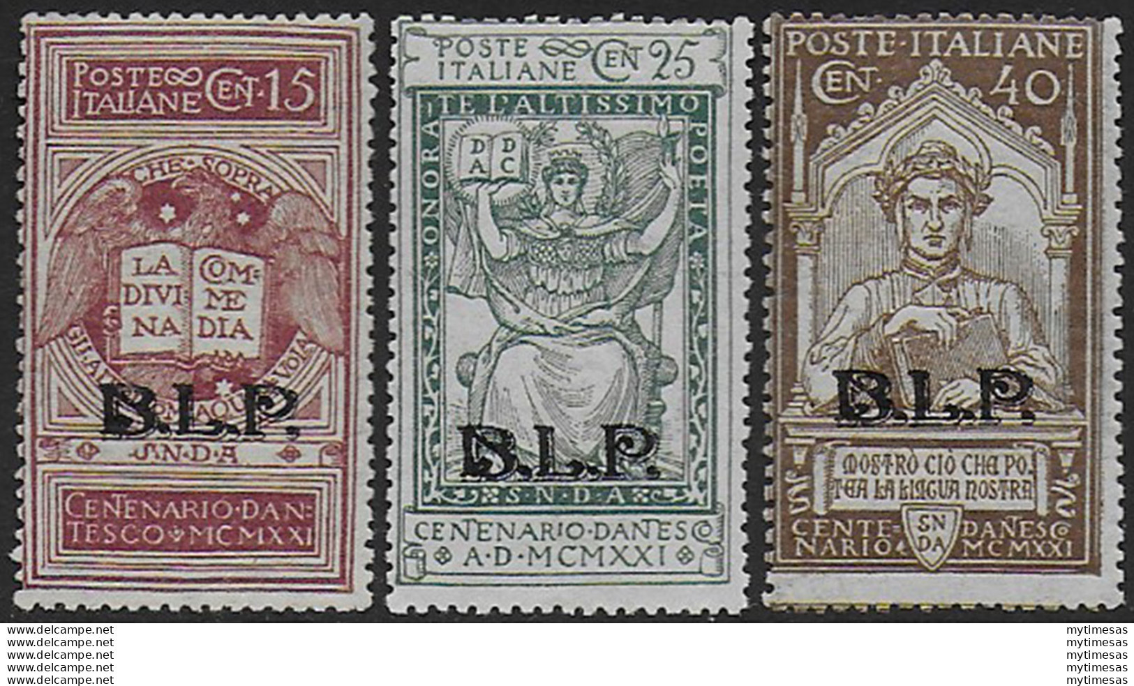 1922 Italia Dante BLP II Tipo 3v. MNH Sassone N. 19/21 - Other & Unclassified