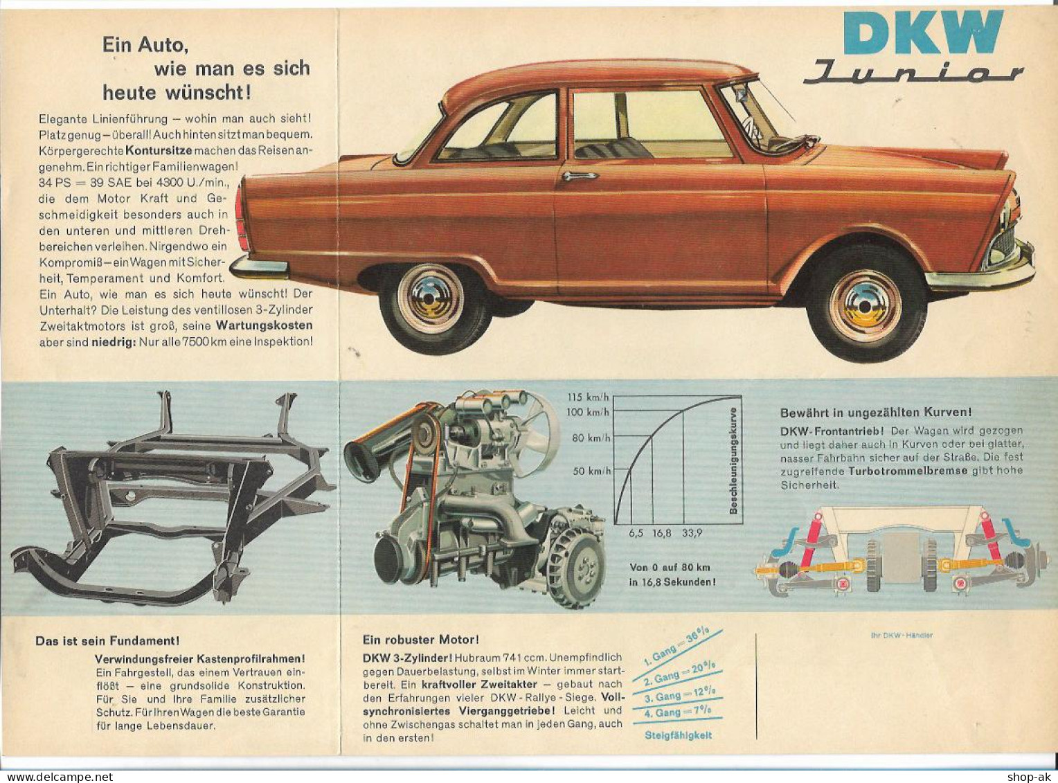XX15410/ DKW Junior Auto Union Faltblatt Ca.1960  - Automobili