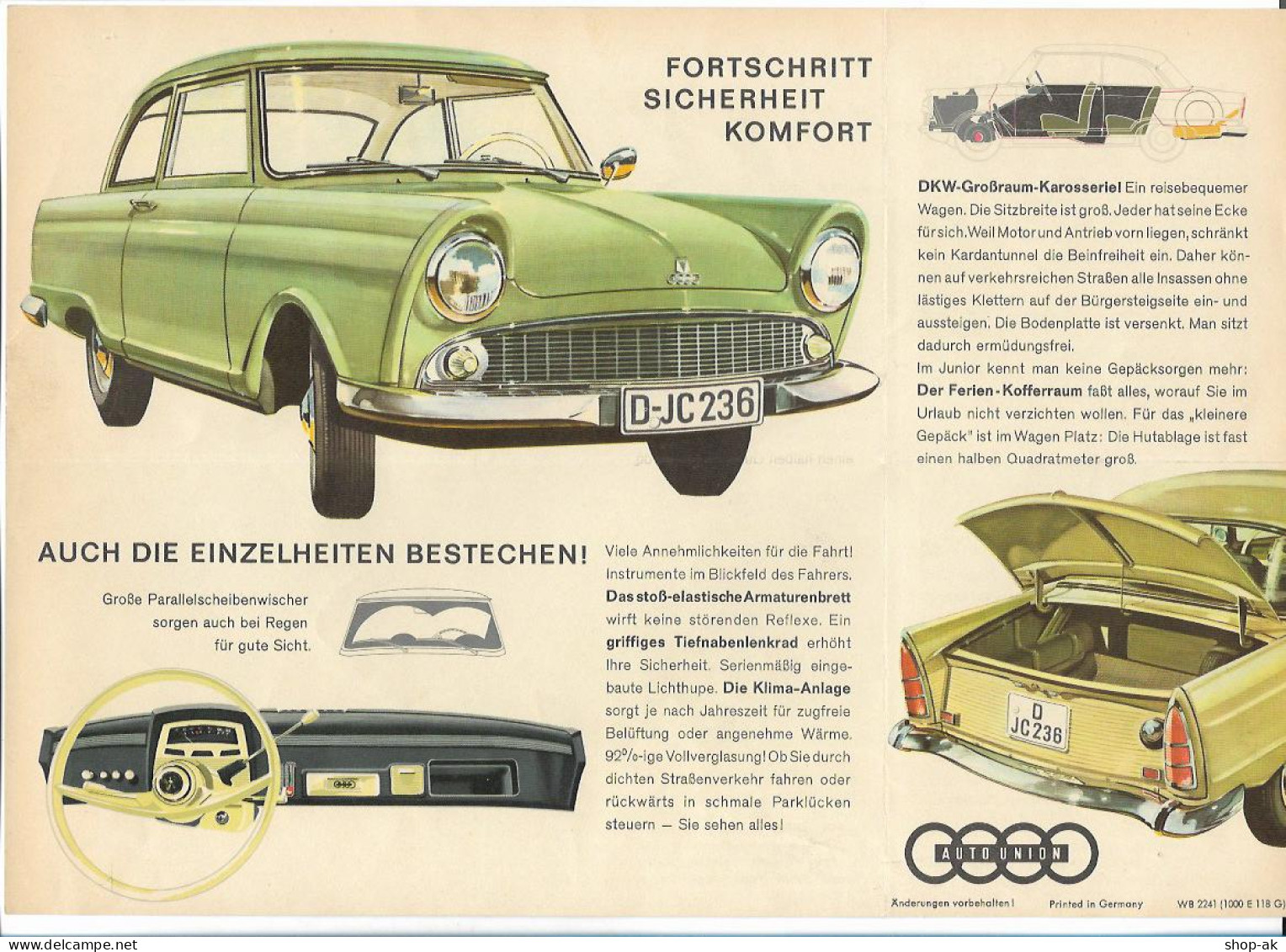 XX15410/ DKW Junior Auto Union Faltblatt Ca.1960  - Auto's
