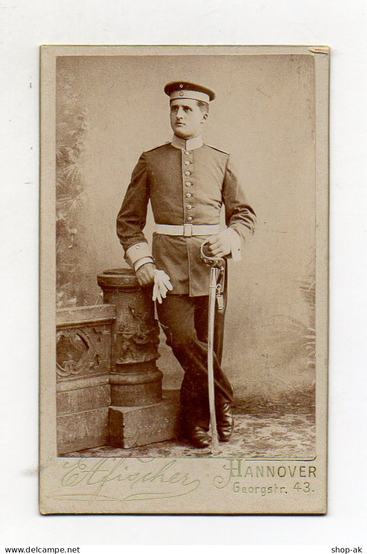 Y9803/ CDV Foto Soldat Mit Säbel  Militär Hannover Ca.1900 - Otros & Sin Clasificación