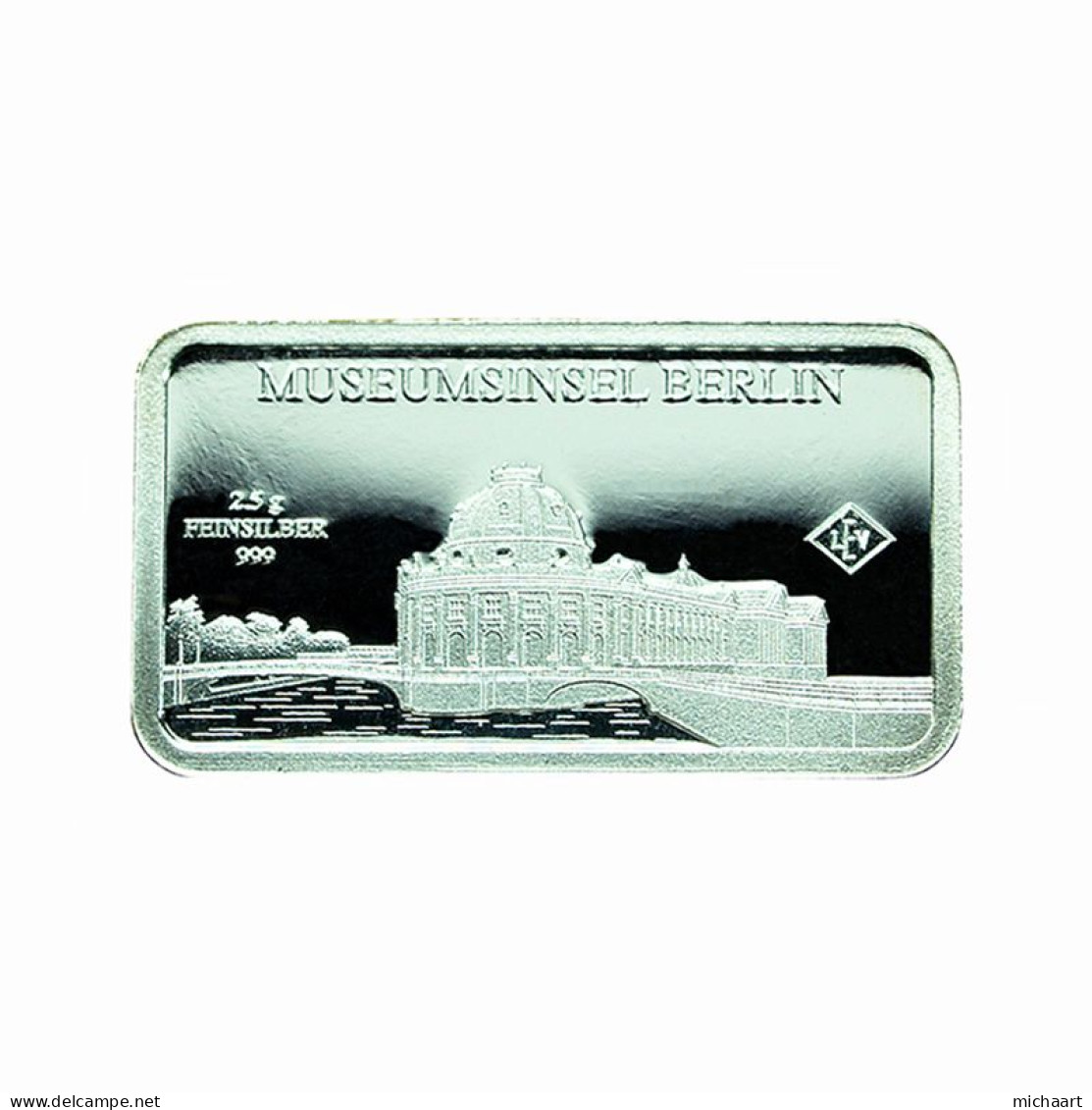 Germany Silver Ingot Bar Proof 2.5g Landmarks Museum Island Berlin 03854 - Commemorations