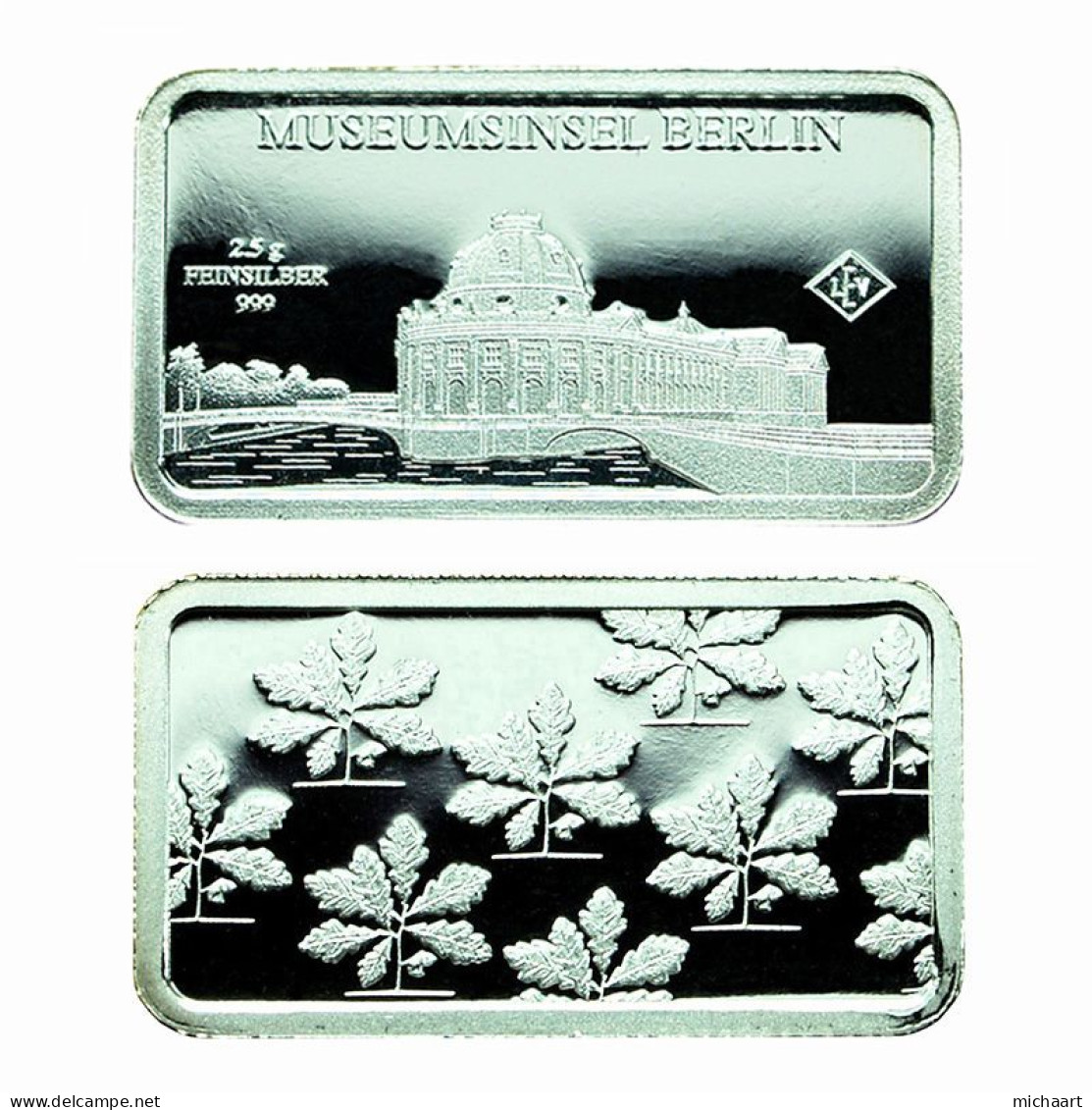 Germany Silver Ingot Bar Proof 2.5g Landmarks Museum Island Berlin 03854 - Herdenkingsmunt