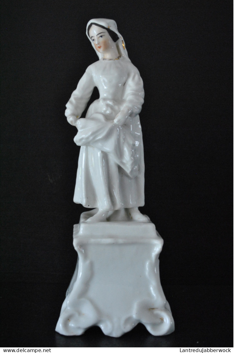 GRANDE STATUETTE PORCELAINE BLANCHE VISAGE PEINT DE PAYSANNE LAVANDIERE BERGERE XIXè VIEUX BRUXELLES VIEIL ANDENNE PARIS - Other & Unclassified