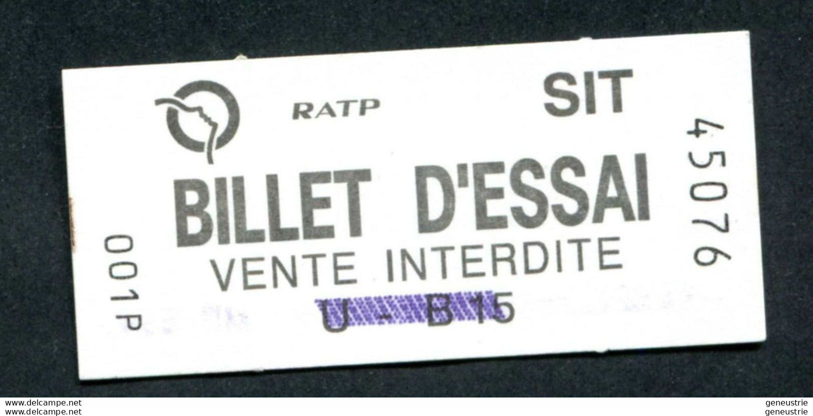 Ticket D'essai De Métro Parisien 1996 - Billet D'essai - RATP SIT (Systèmes D'Information Et Télécommunications) - Europe